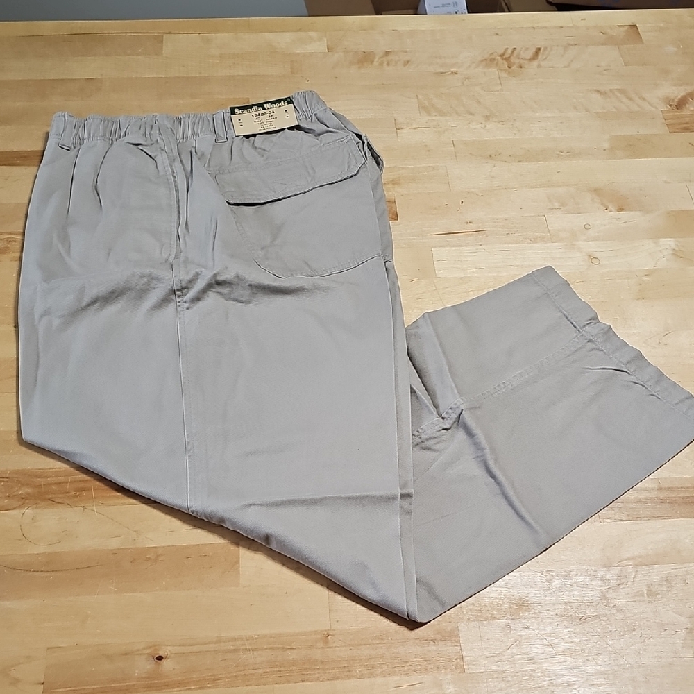 🟤 NWT Scandia Woods Khaki Elastic Waist Cotton Pants 42M 30" Inseam
